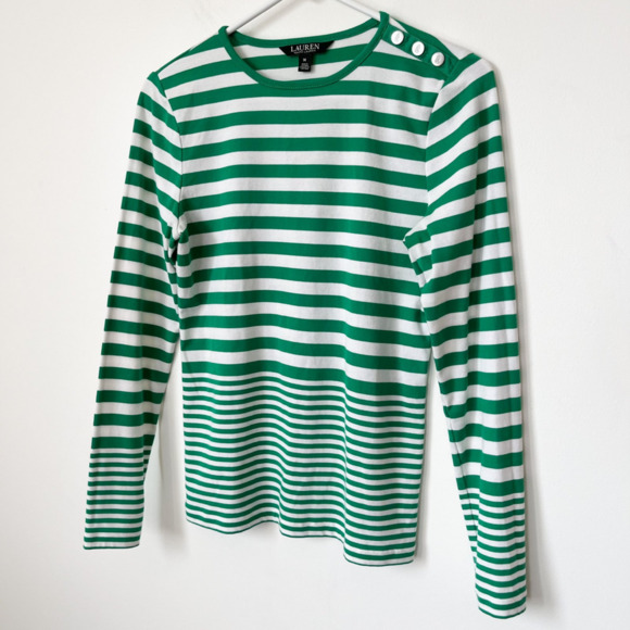 Lauren Ralph Lauren Black Label Striped Kelly Green Long Sleeve Top Women Medium - Picture 3 of 11